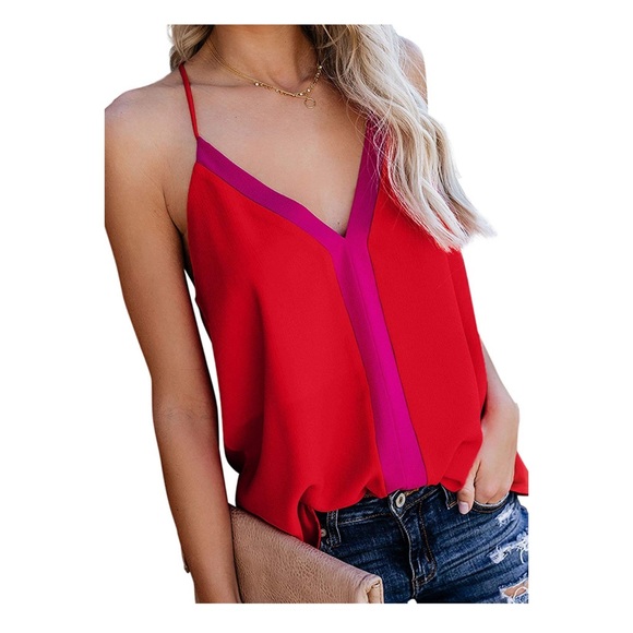 None Tops - Pink and Red Tank perfect for summer vacation or spring break